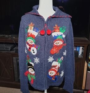 Tiara international Christmas collection size L zip up sweater snowmen